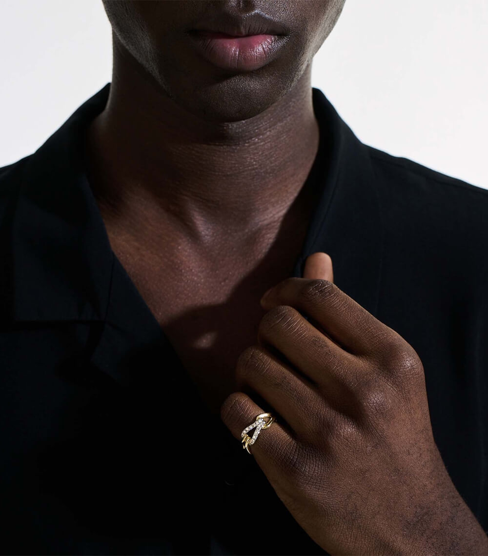 Surf Link Ring, Gold, Diamonds, Wide - Image 2